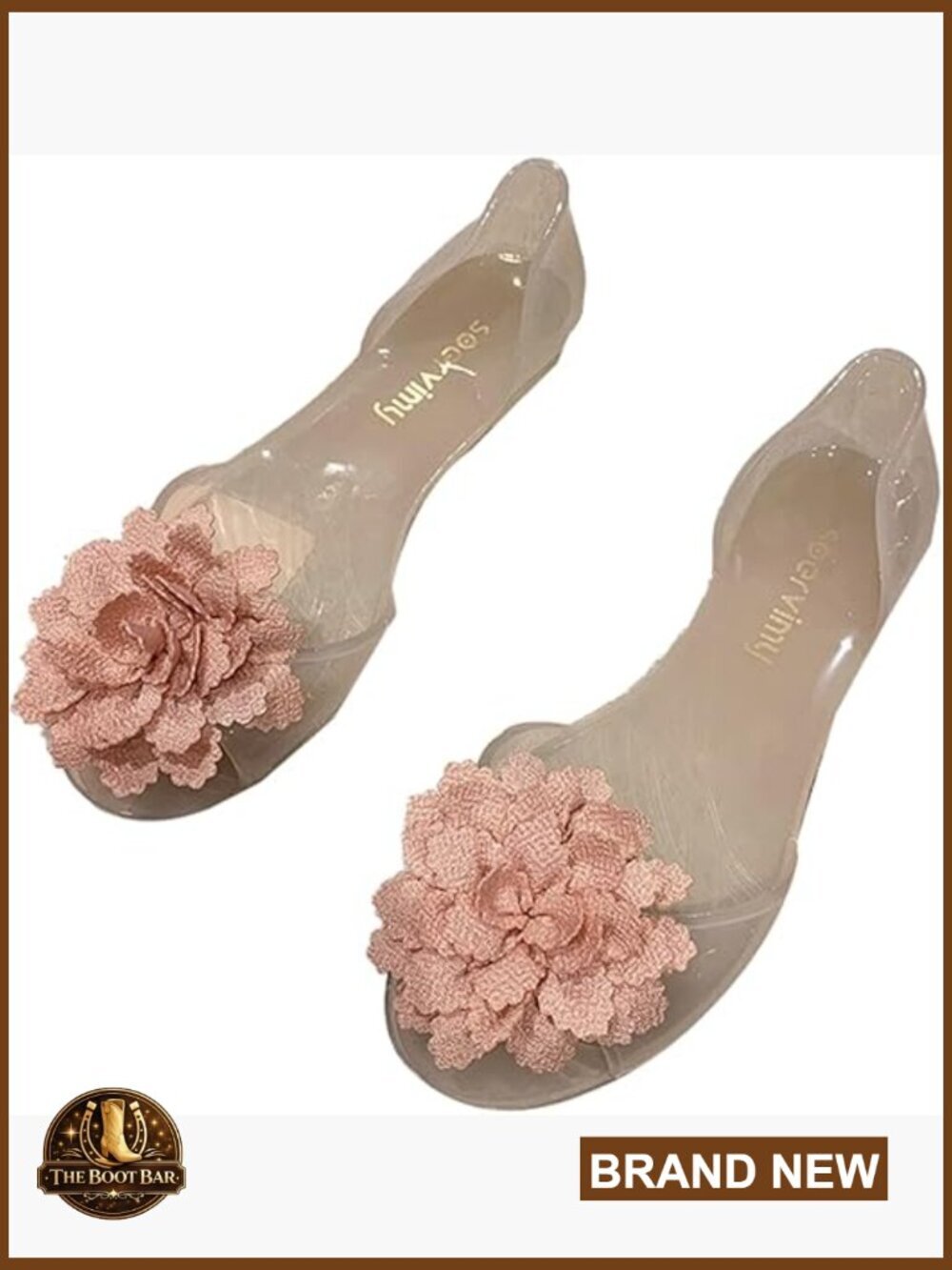 Clear Jelly Sandals with Flower Embellishments Flat Non-Slip Open Toe Beach